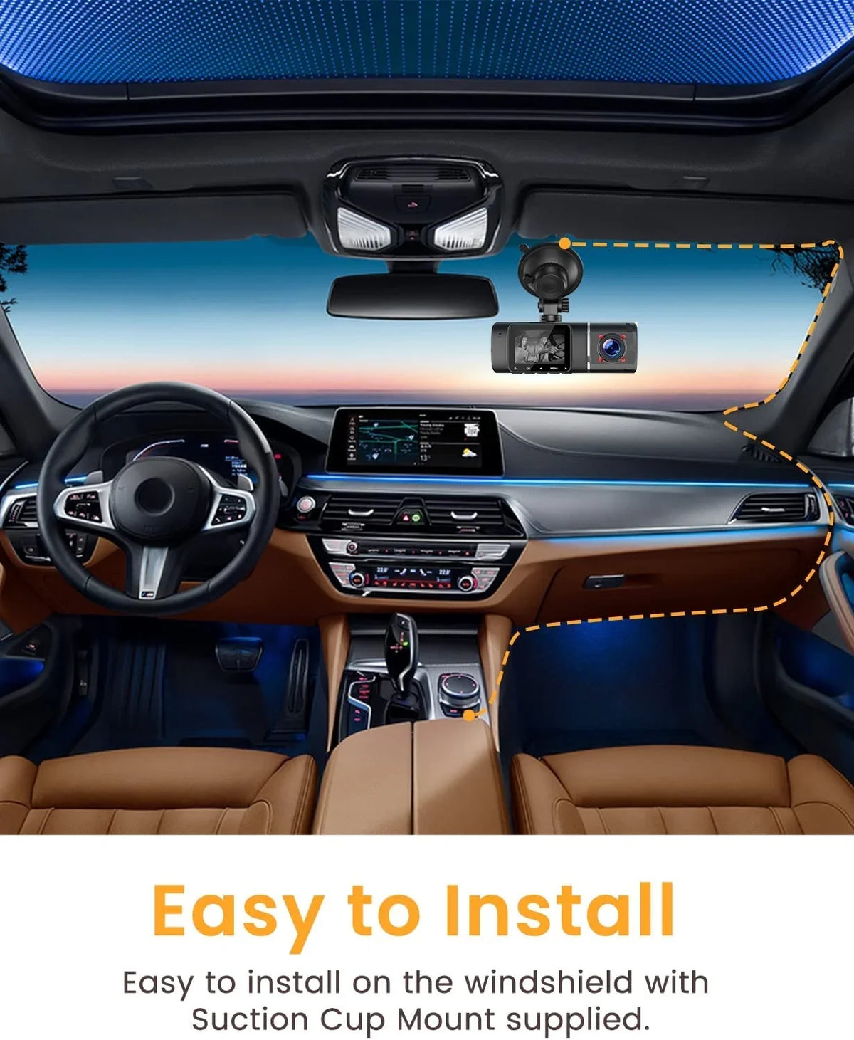 Front 720P with Camera, Screen Uber IR 1080P inch Night 1.5 Cabin LCD Cam Dash FHD Dash Dual Inside Toguard Vision, and