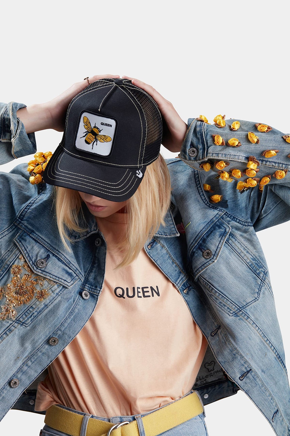 Unisex Bee), The Bros. Trucker Adjustable Snapback Black Farm One Original Hat, Size Goorin (Queen