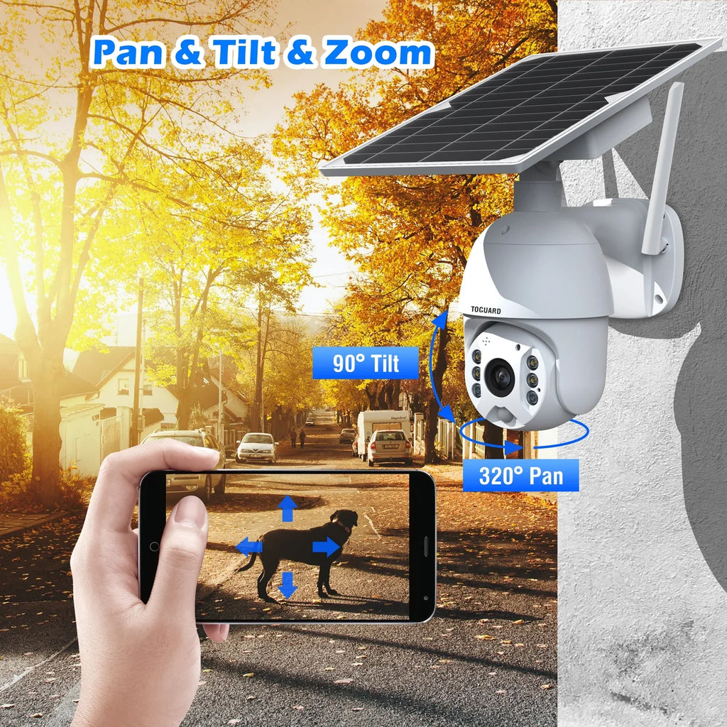 Motion Camera Detection, Vision, TOGUARD Wifi with PTZ Security Audio 1080P Wireless Camera Battery, Dome 2-Way with Night Color Solar Outdoor PIR Surveillance 15600mAh
