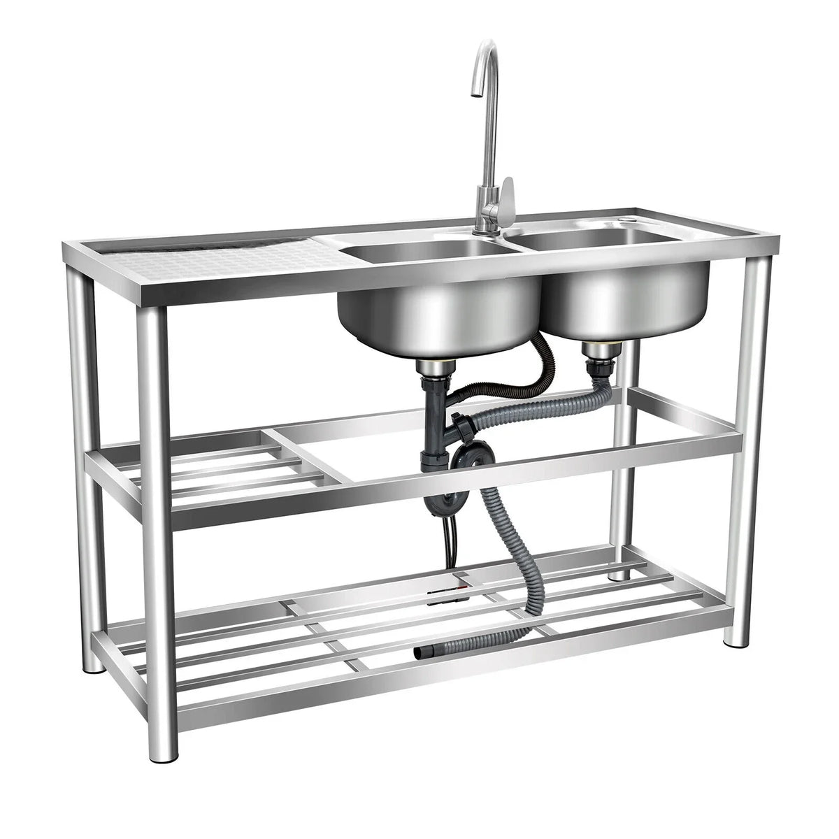 Prep Bowls Steel w/ Commercial Kitchen Catering Catering Utility w/Faucet Stainless Table Kitchen 2 Sink Bowls Home Prep 304 Drainboard Kitchen Sink Catering Sink +Shelf Bowl Prep 2 Table Bowl