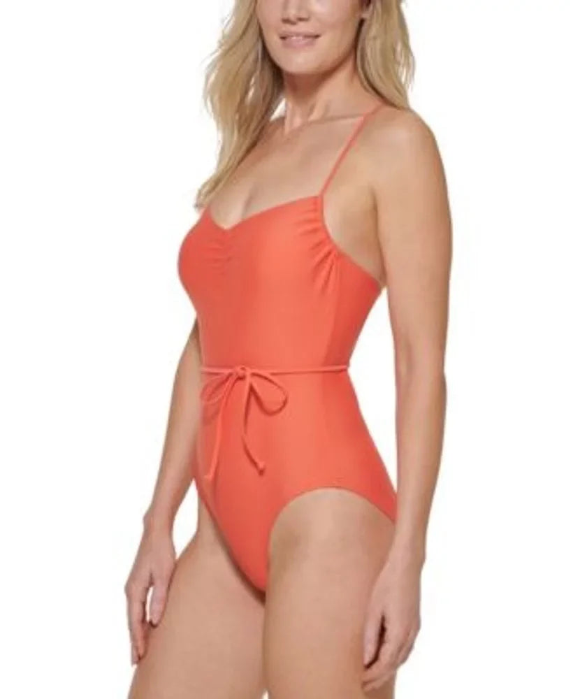 Crisscross Tommy Orange 16 Size Piece Back Hilfiger Tie-Belt One Swimsuit Women's