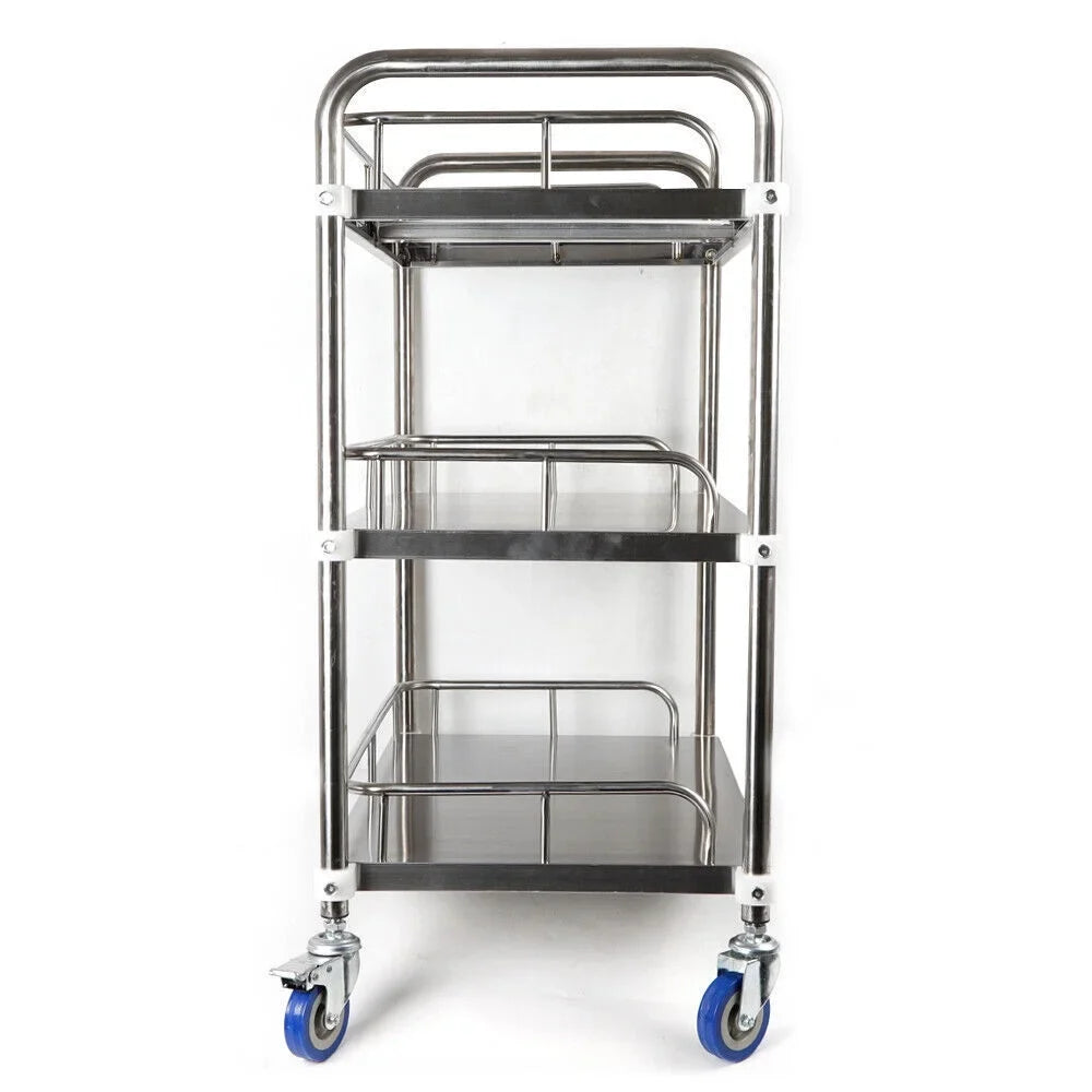 Restaurant Trolley for Cart 3 Cart Silver Cart Shelves Steel Shelf Mobile Locking Hotel Use Utility Layers Rolling Serving Home Wheels with Lab Household Storage Stainless Multifunction Silent