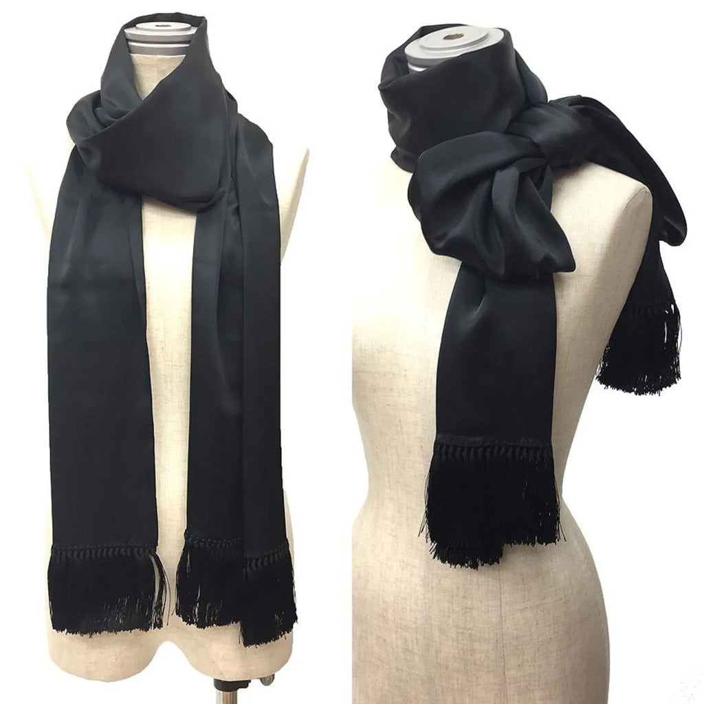 Stole aq9190 CELINE Pre-Owned Silk Black Celine Long Muffler Scarf (Good)