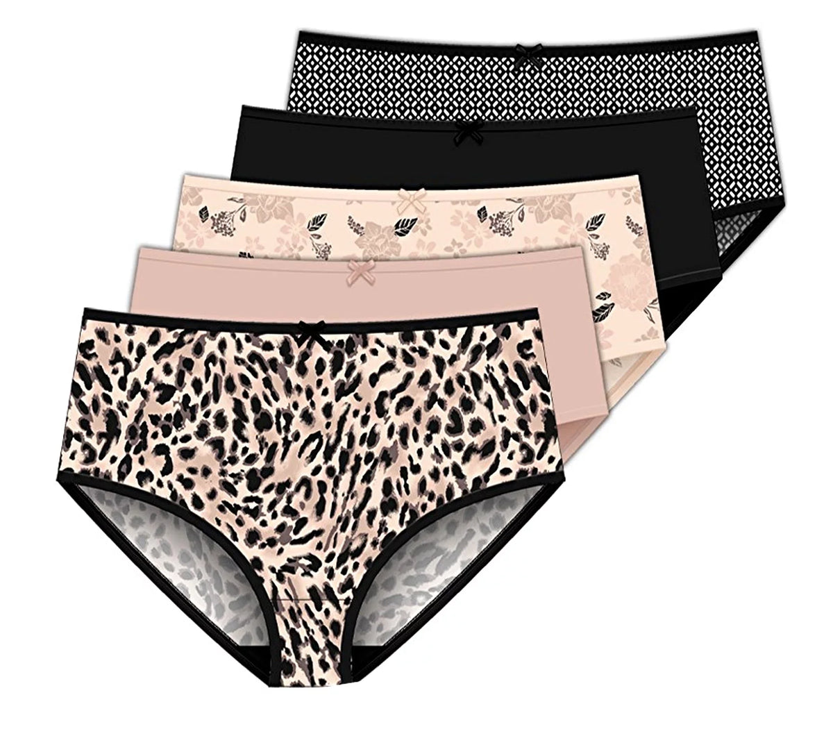 Burke - Stretch Microfiber Solids Whip 9 Delta Brief Colors - 5-Pack Women's Panties Peach Geometric - Size Leopard
