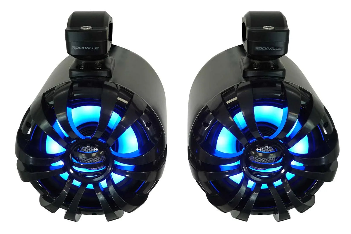 LED Speakers+Remote WB65KLED 600w Black Marine Wakeboard Pair Tower Rockville 6.5"
