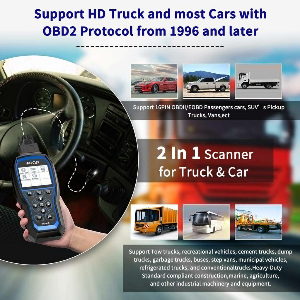 FCAR F507 Code Diesel Mack Truck Heavy Duty Tool Volvo ABS OBD2 Scanner Heavy Reader All fit Transmission Freightliner System All System for Scanner Scan