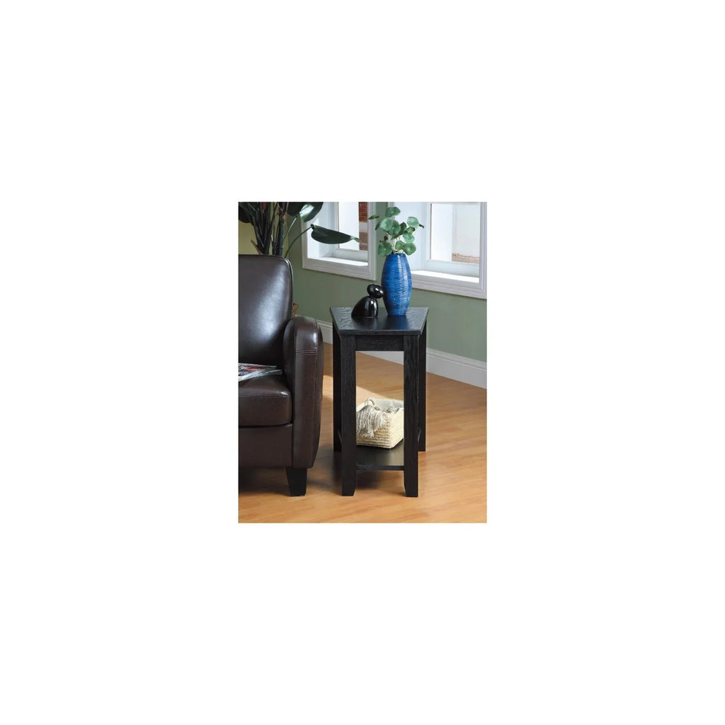 Bottom Table With Benzara Chair Wedged Wood Shelf, a Black Side