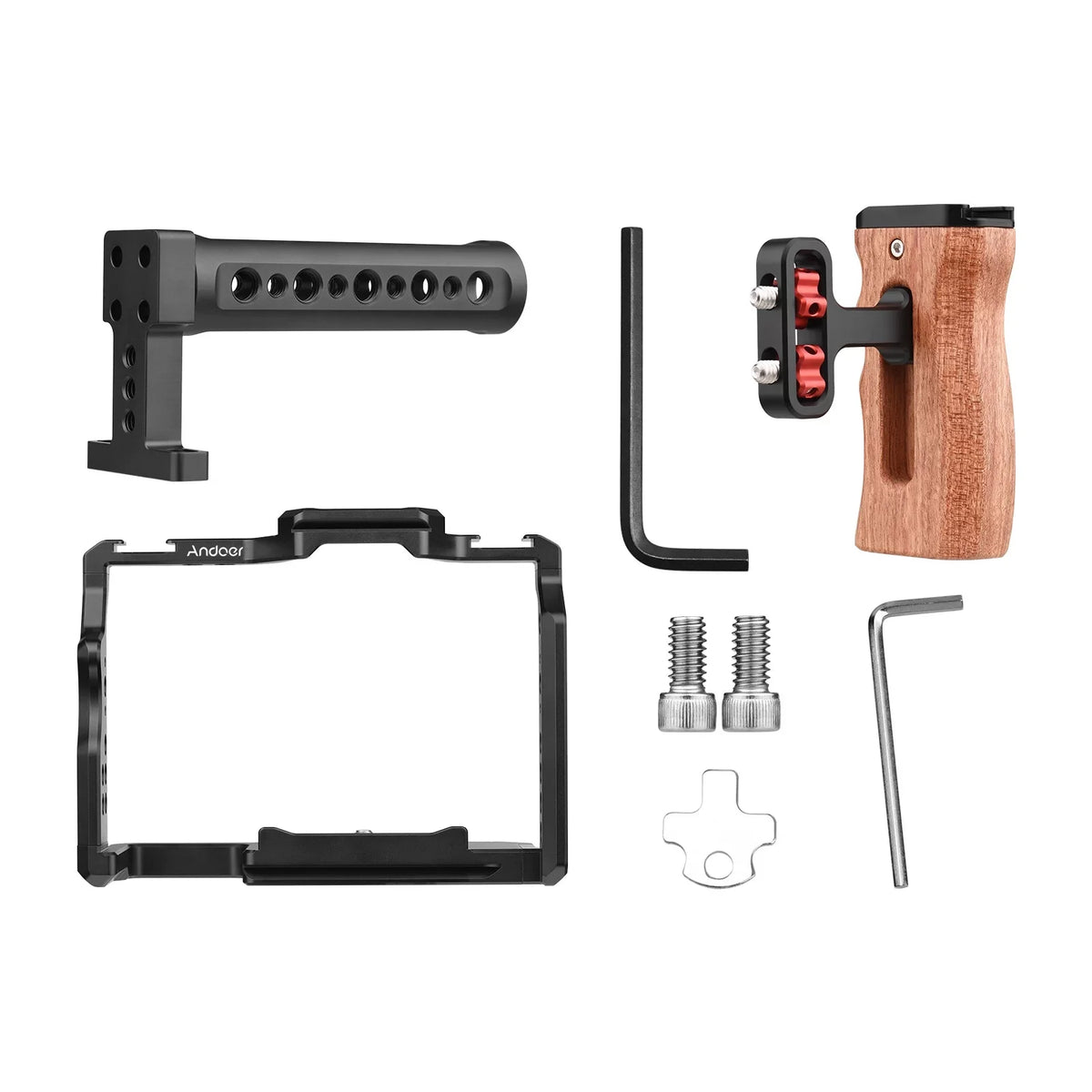 A7R A7S Alloy Inch Numerous Sony + Cage Dual Andoer III/ II A7III/ with Wooden Mounts Handle II/ Aluminum Grip Kit Replacement 14 + Shoe A7II/ A7IV/ Threads Cold Side for A7R Video