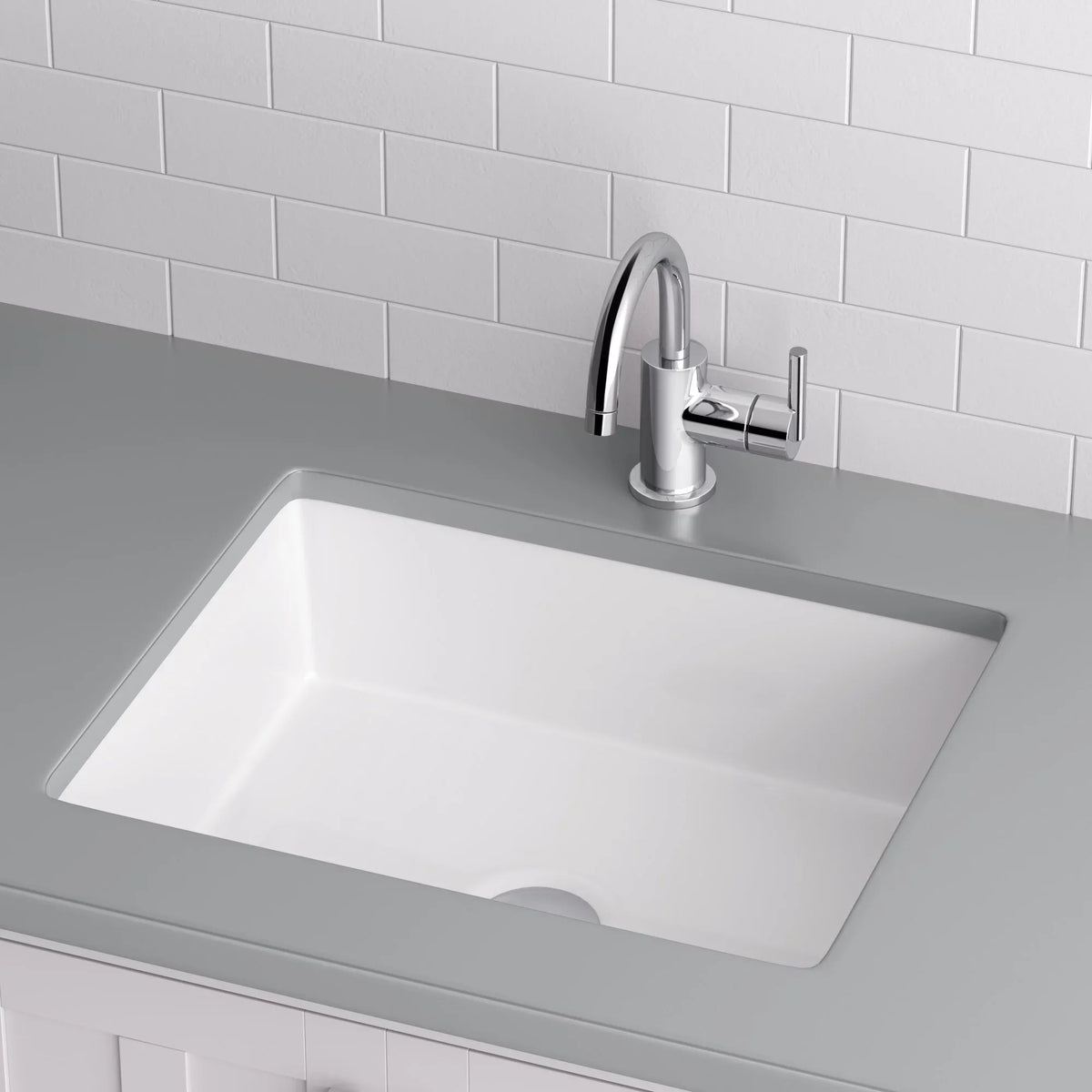 Sink with Rectangular Miseno 17 Bathroom x Rear Overflow, in. 13 Undermount White