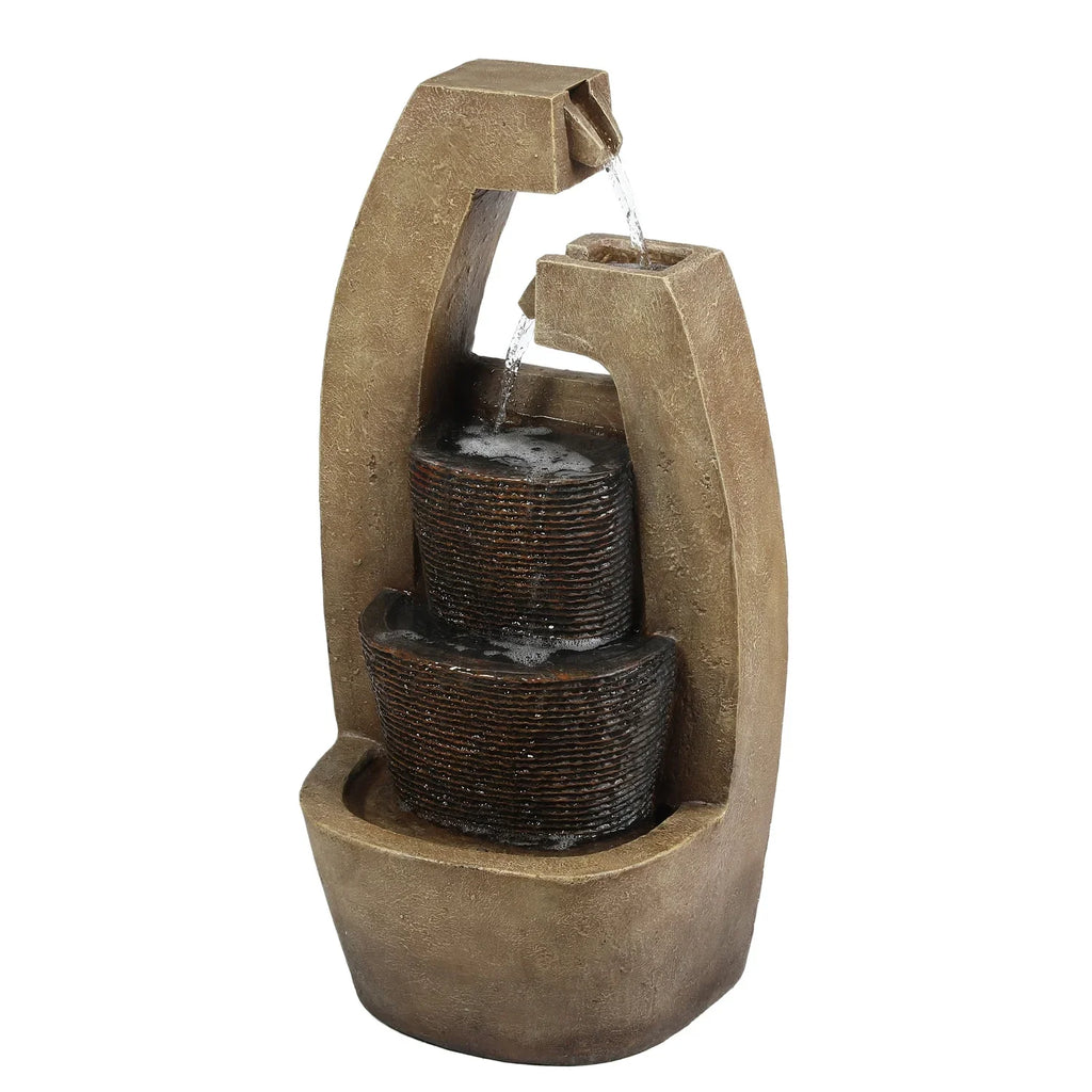 Country Brown Modern Light With Fountain Sculpture Cottage HomeStock Outdoor Cement Led