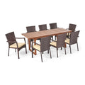 Set, Outdoor Cream Wicker Expandable Seater and Maxwell 8 Brown, Wood Dining
