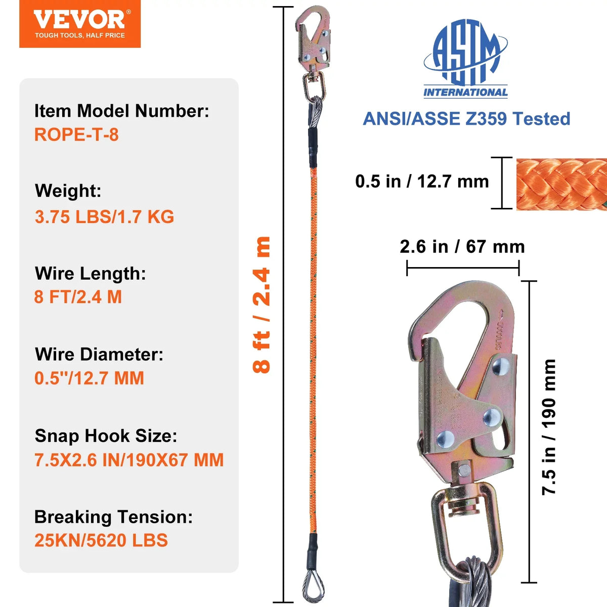 flipline, Steel Arborist Tree 8' 1/2" Steel BENTISM Line Lanyard, Aluminum Climbers Climbing for Extra with Flipline, Alloy Alloy Core x Snap Arborist, Hook, Carabiner for and Tool Tree Flip