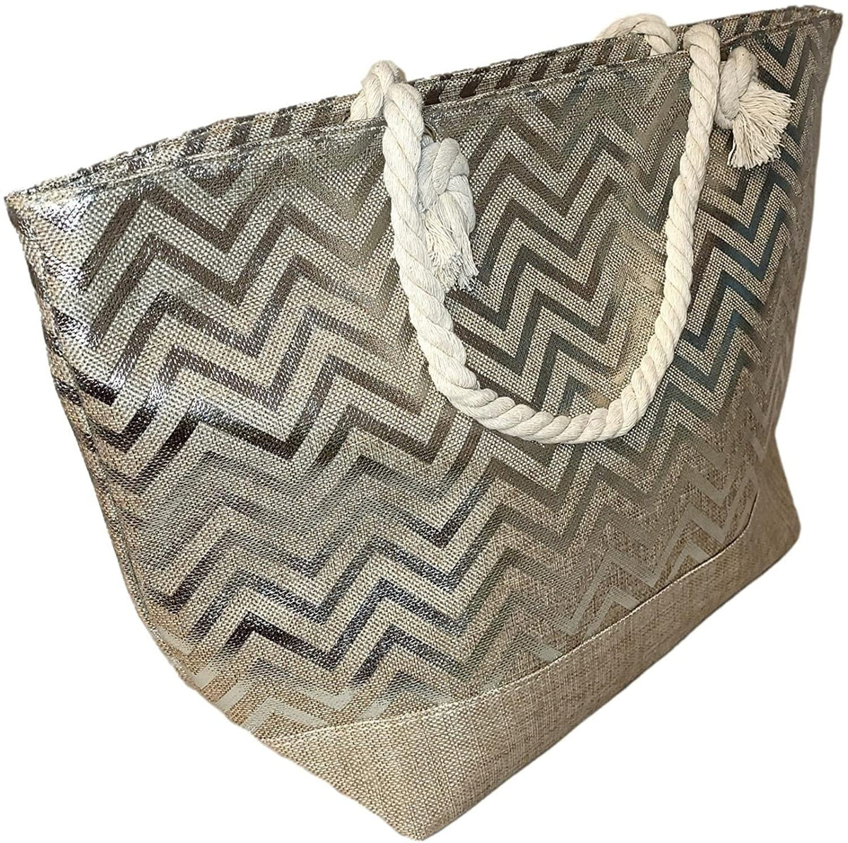 Can Bag with Zipper Beach Tote with Name Metallic - be or Personalized Monogram Top Print Women Large Initial,