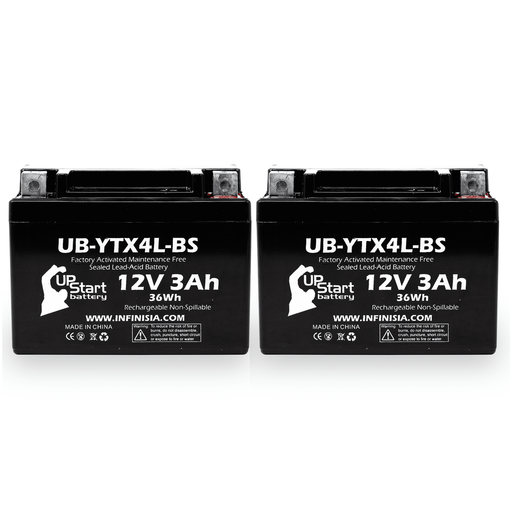 12V, DS90F, 2008 Free, UB-YTX4L-BS - (Can-Am) 2-Pack Maintenance 3Ah, Quest Activated, Battery Replacement ATV DS90, 90CC Bombardier Factory