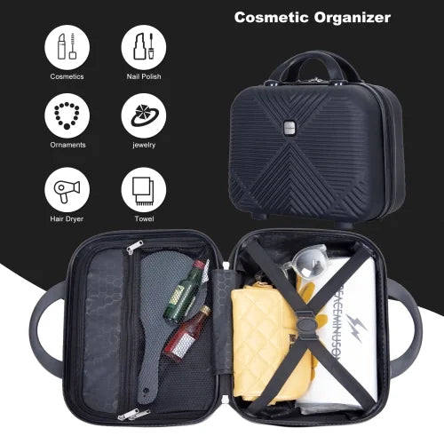 Spinner Wheels, 2Piece Suitcase ABS Zateety Sets BLACK , Lightweight Luggage