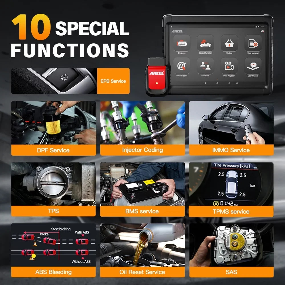Automotive X6 Bluetooth System Reader Tool Scan OBD2 Auto Live OBD Scanner Bi-direactional Services Diagnostic Reset EOBD Automotive ANCEL Scan Diagnostic Car Scanner Tablet Car VIN 10 All Data Code