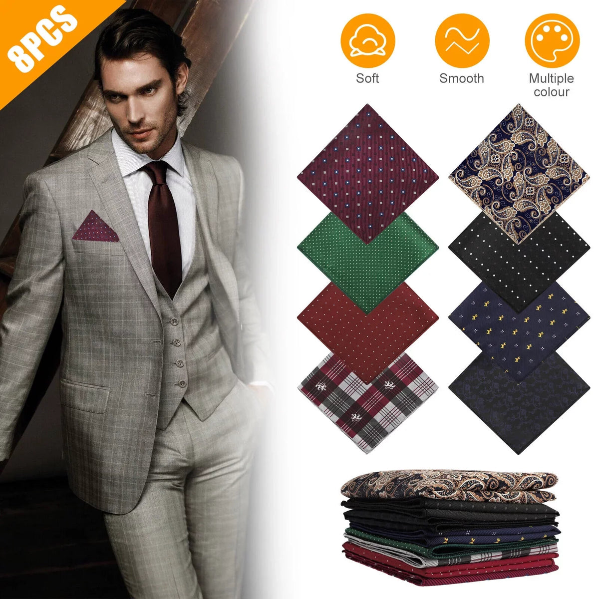 Dot 8PCS Men Square Pocket Floral Party Silk Fashion Handkerchief Hanky Wedding