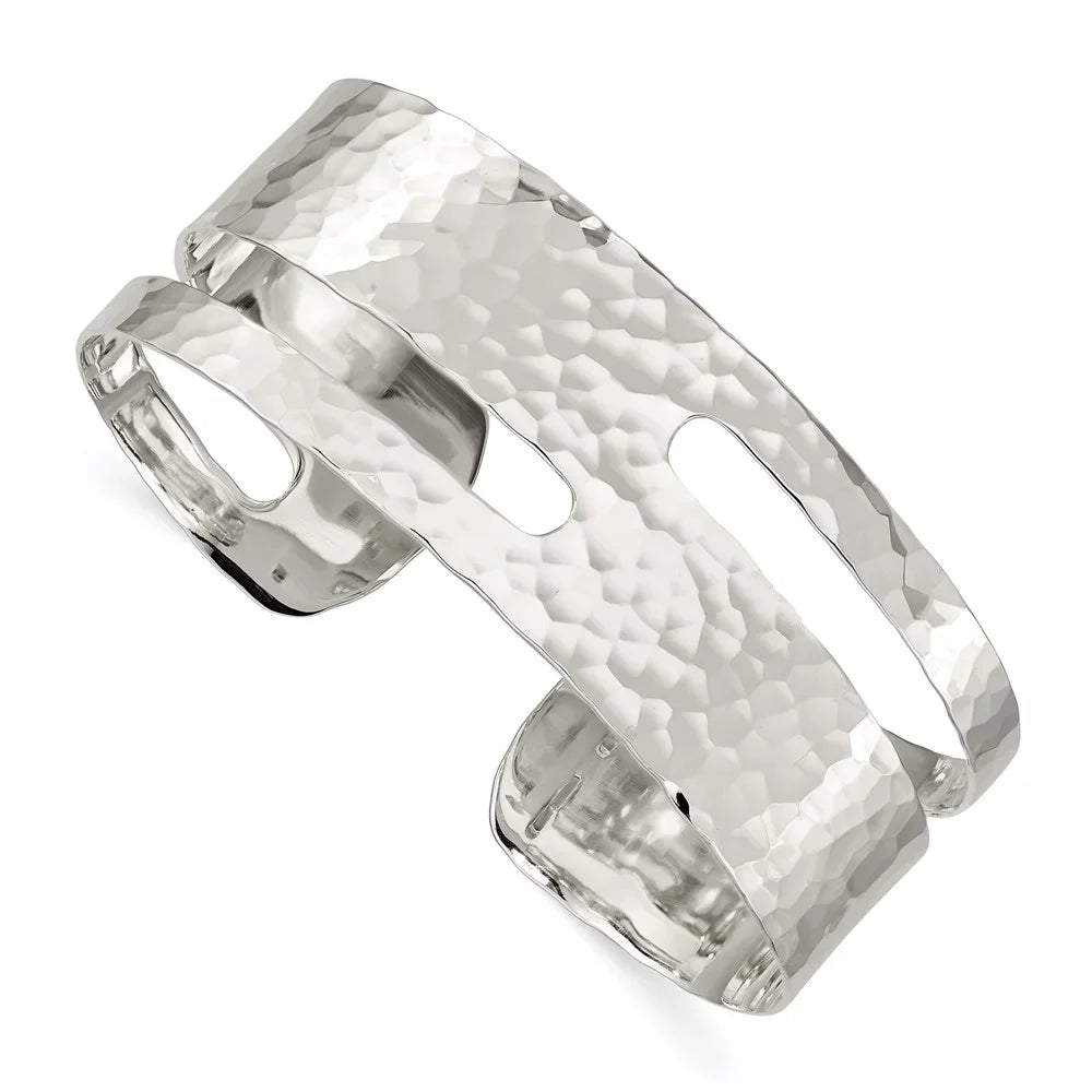 Solid Fancy Jewelry Gifts Hammered Sterling Bracelet Polished Silver for Bangle Women Cuff 925 Stackable
