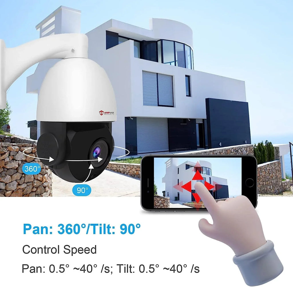 Waterproof PTZ Night PoE Camera IR Person Vehicle Camera Surveillance Metal, Zoom, 90°, Mic/Audio, Security IP Outdoor Anpviz with 8MP 360°/Tilt Indoor Pan Optical Detection, IP PTZ IP66 20X Vision,