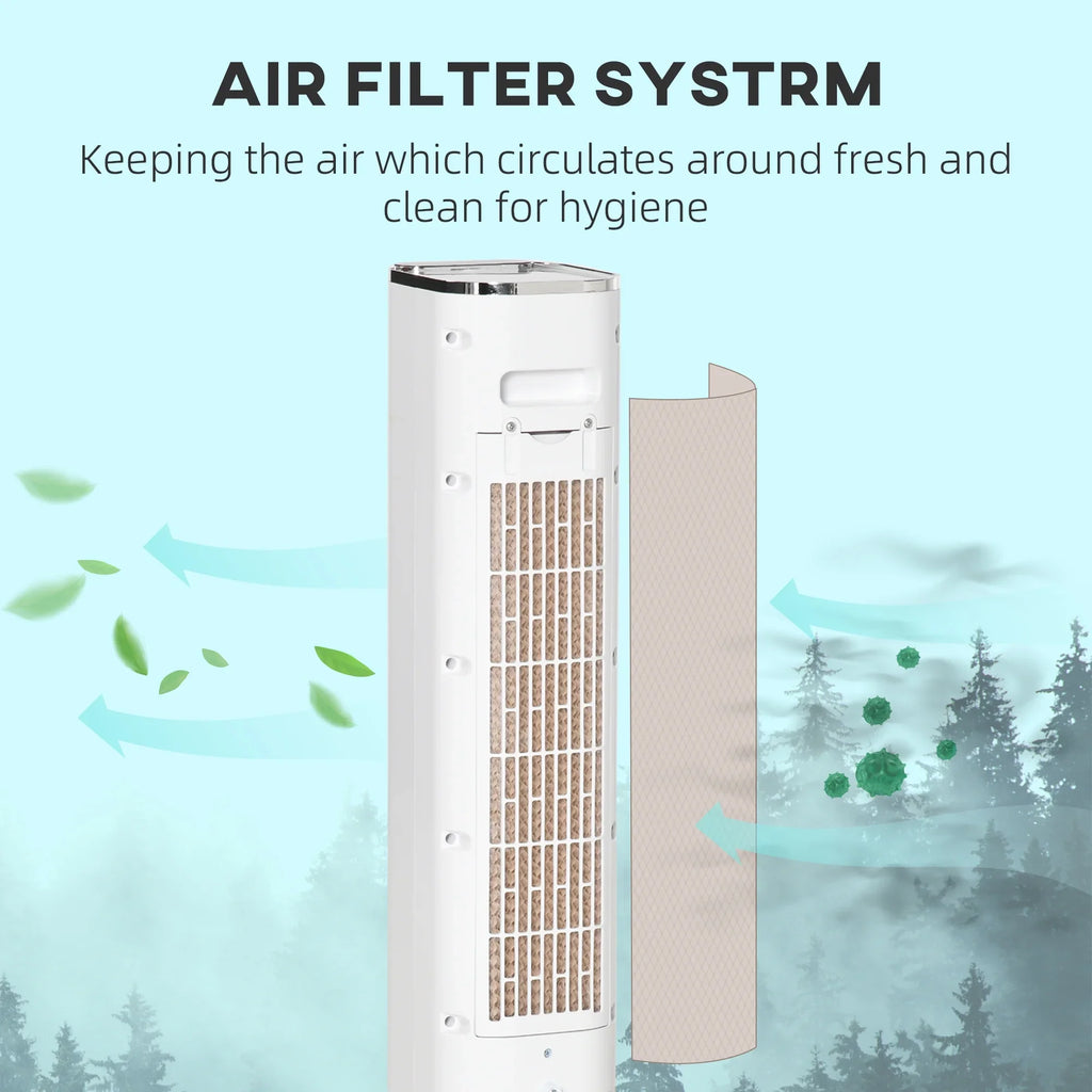 Cooling 1.6 LED Display, HOMCOM White Evaporative Oscillating, Water Air Humidifier Ice Cooler, 3-In-1 Portable Gal with Tank, Remote, Timer, and Fan 42"