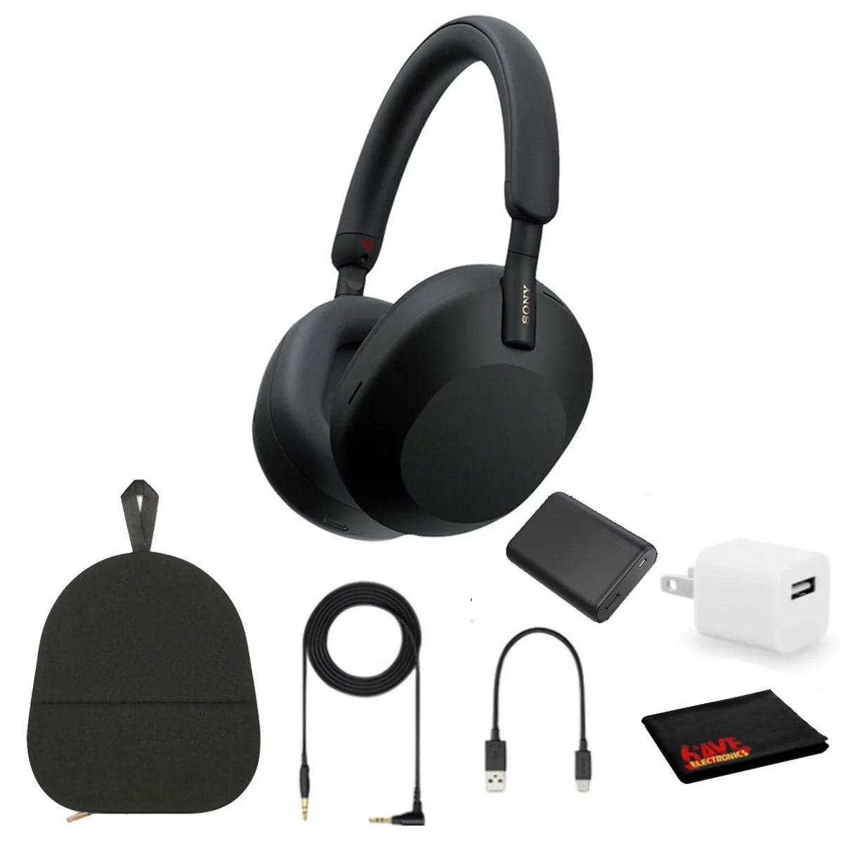 Charging Playback Time, Control Sony Calling, Cube Alexa Kit WH-1000XM5 30 Over-Ear and Voice - with Hours Headphones Hands-Free Noise-Canceling Charger Wireless (Black), Portable