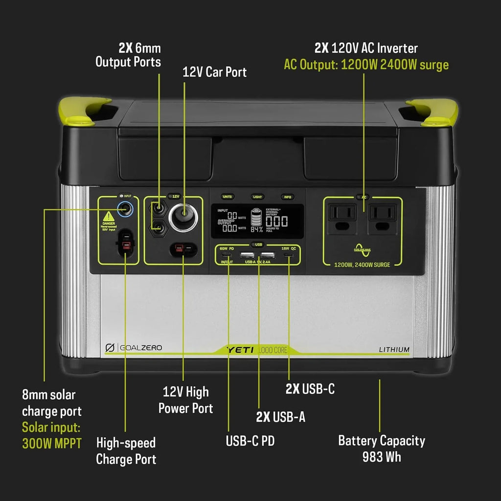 Solar and Power Yeti Station, Powered for (Refurbished) Tailgating, Emergency Goal Zero Restored Core Power 1000W Generator Camping Portable