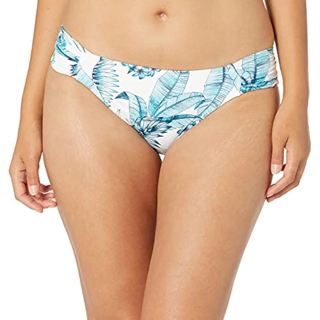 4 La Women's Bikini Aquamarine/Tranquility Side Blanca Palm, Bottom, Shirred Swimsuit Hipster