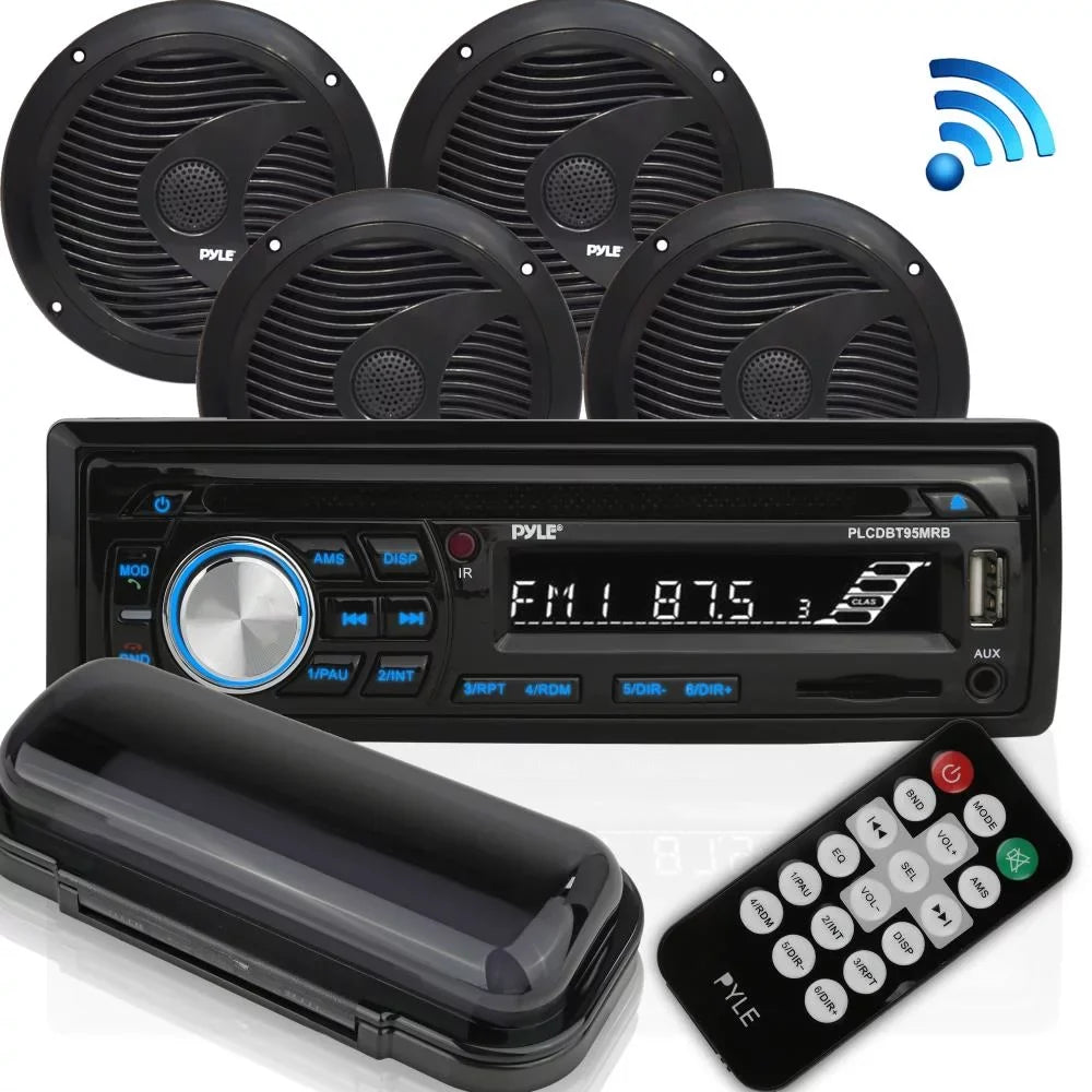 PLCDBT95MRB - Marine 6.5" Radio Kit Calling, Player, Wireless DIN Hands-Free w/Single Receiver, Readers PYLE AM/FM Radio & Stereo CD Audio Universal - Size MP3/USB/SD Waterproof Speakers, Bluetooth