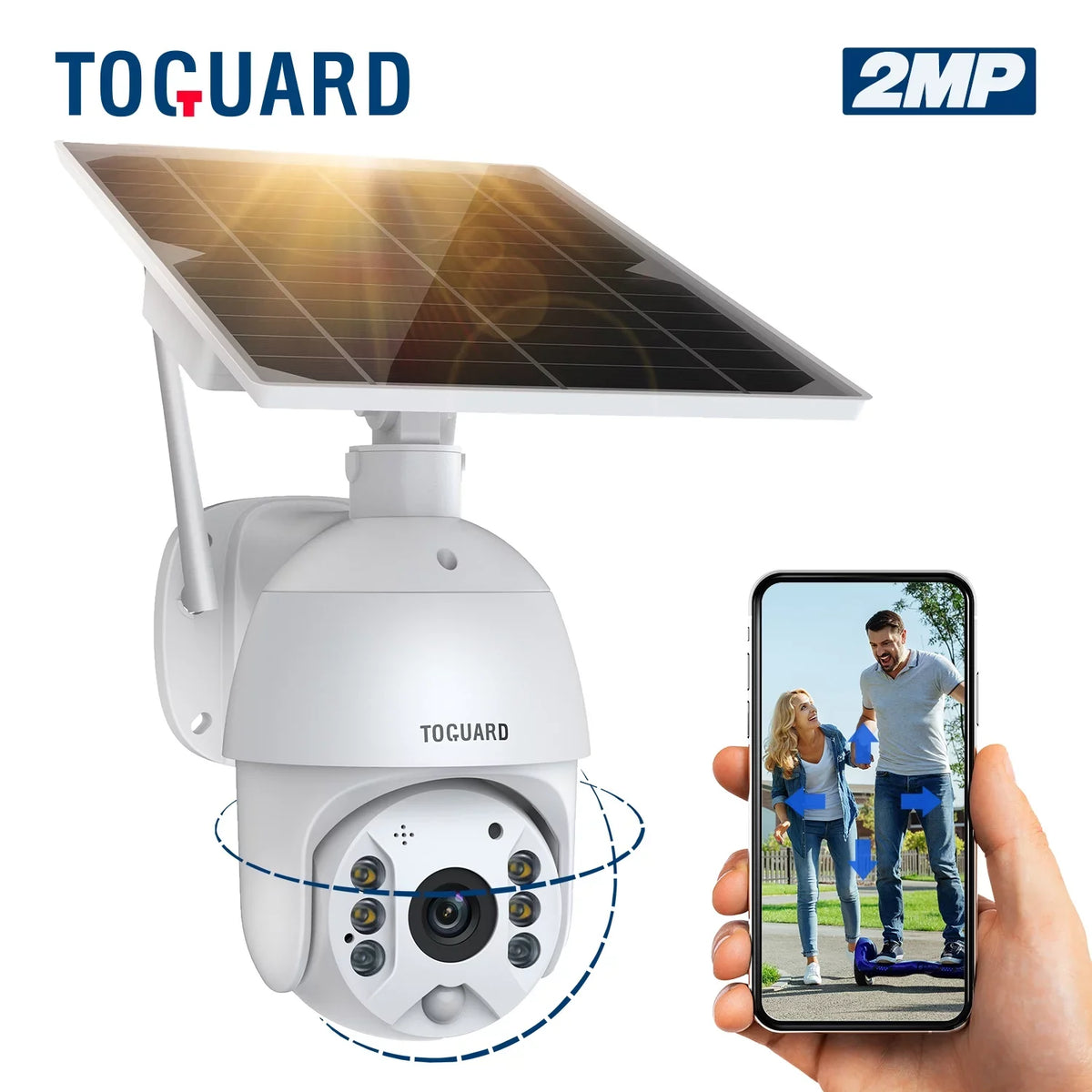 Motion Camera Detection, Vision, TOGUARD Wifi with PTZ Security Audio 1080P Wireless Camera Battery, Dome 2-Way with Night Color Solar Outdoor PIR Surveillance 15600mAh