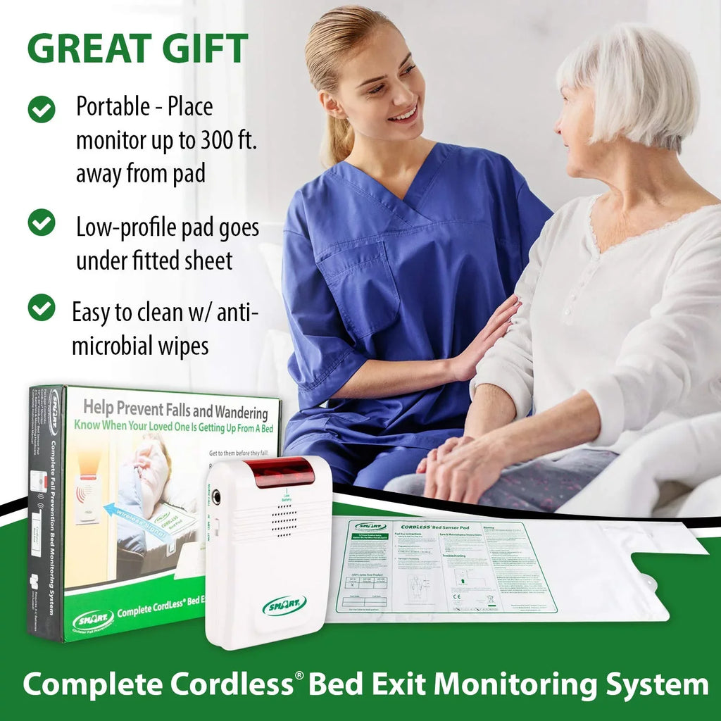 Monitoring Falls Piece Wandering While Help Cordless Sensing Smart and Unattended, Bed Exit Prevent Caregiver Set 2 Pressure Bed Alarm - Pad System with