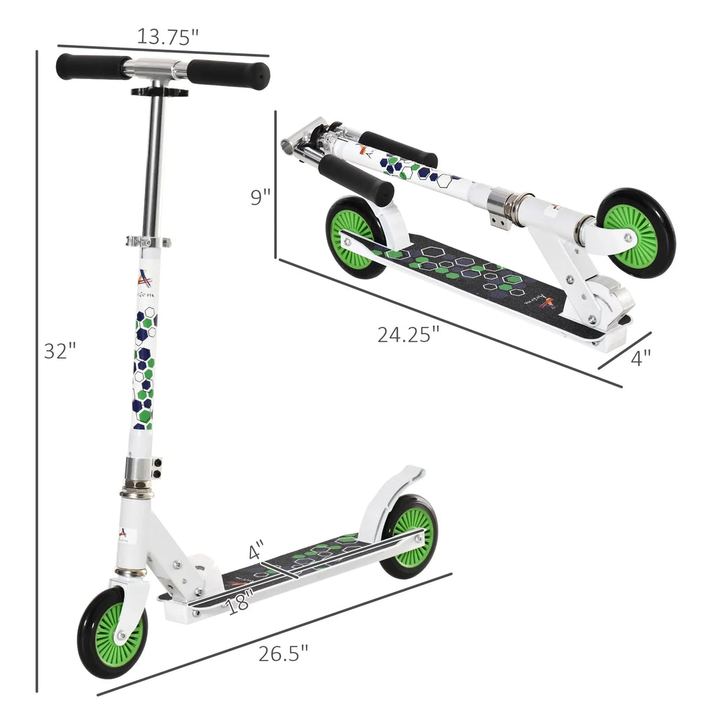 Adjustable Dual Girls, Brake Aosom Kick White One-click Rider Kids for Folding w/ Durable Handlebar, Kickstand, Wheels Sturdy Boys & with and Scooter Push Bearings, System,