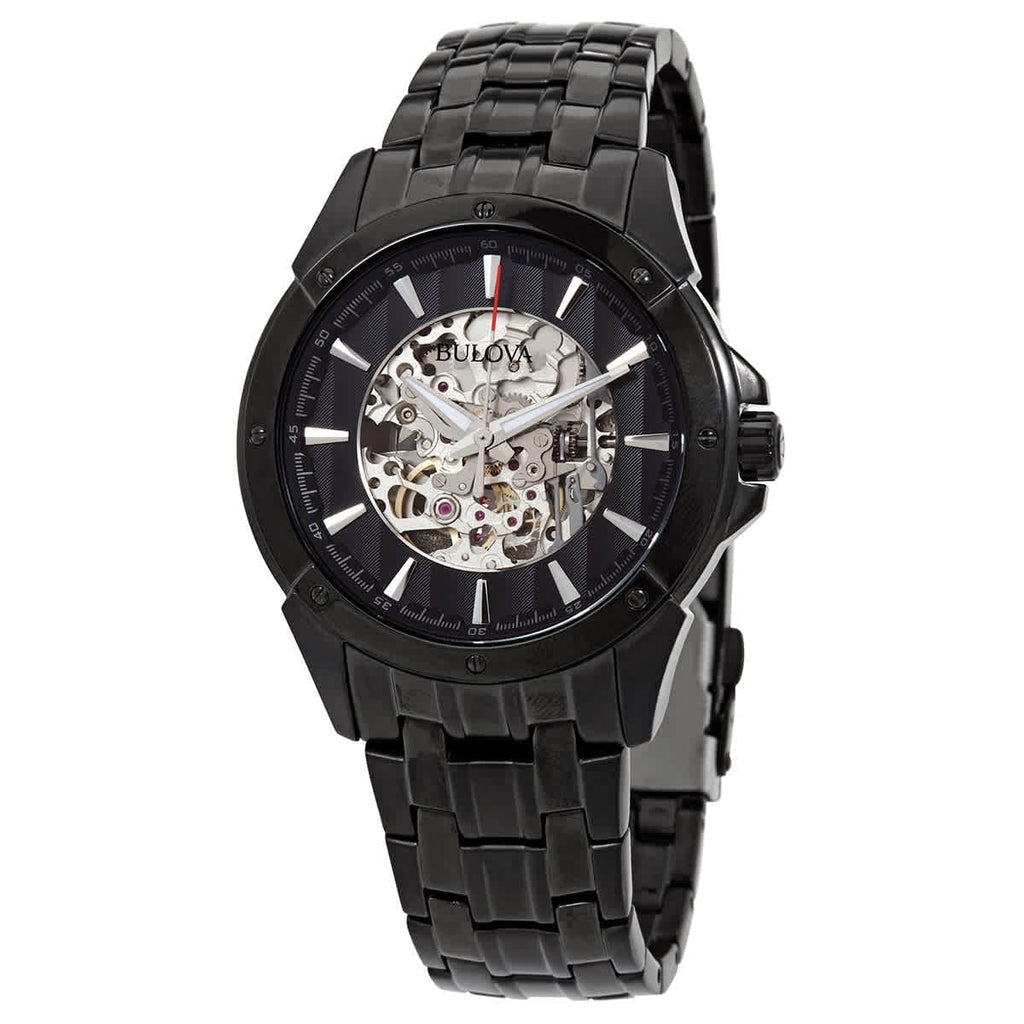 Black Skeleton IP and Automatic Watch Bracelet 98A147 Silver Dial Steel Men's Black