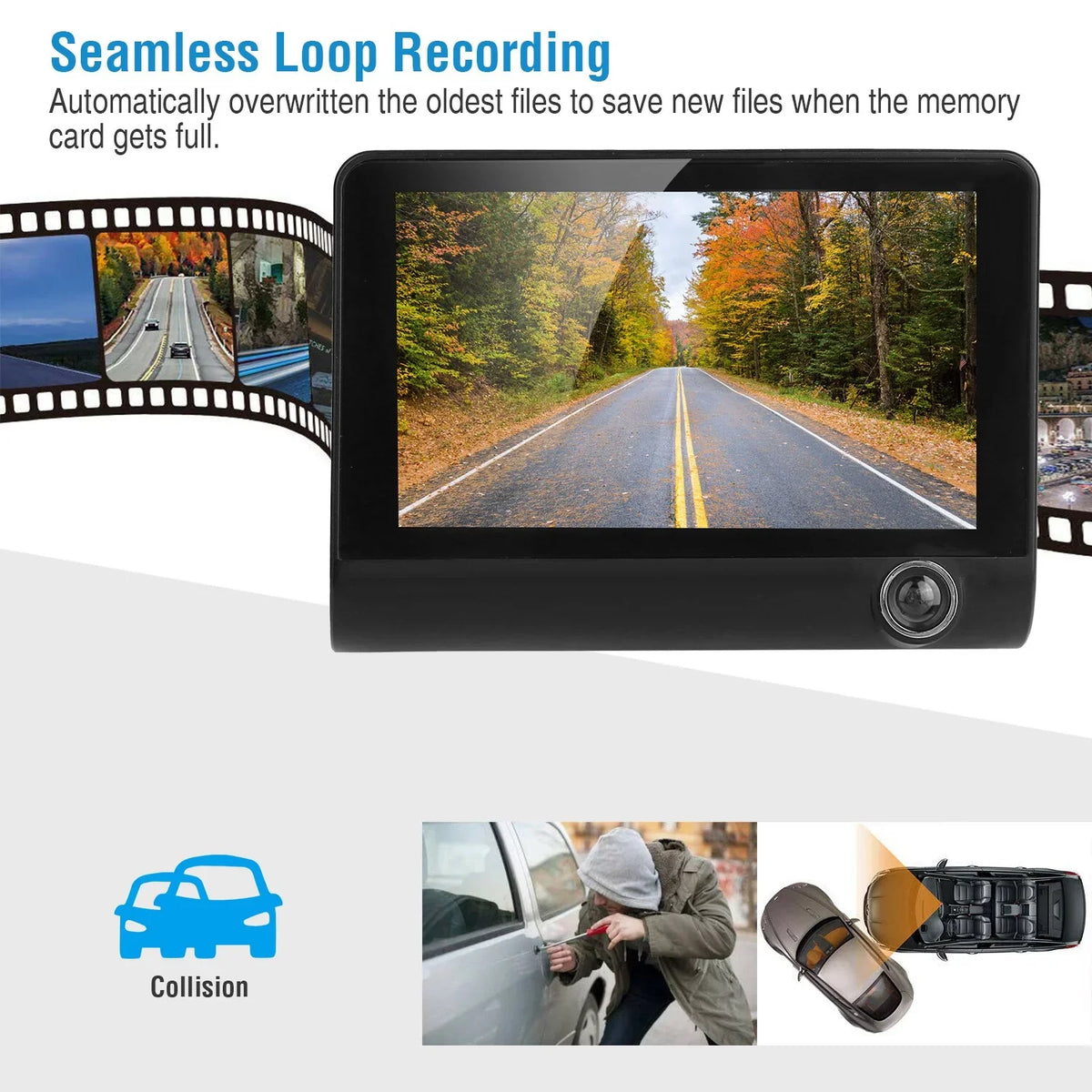 Driving Car Recording Driving Vehicle Car iMountek 3 Recorder Camera Lens Recorder Seamless 3 Dash 4In Lens Camera