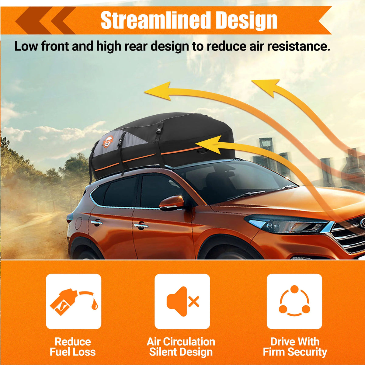 Cargo ft 100% Storage Adnoom Luggage Rooftop Car Bag, Bag Orange Soft Car Waterproof Car Carrier, Sided Top Black, Carrier Roof Bag 16 Cu