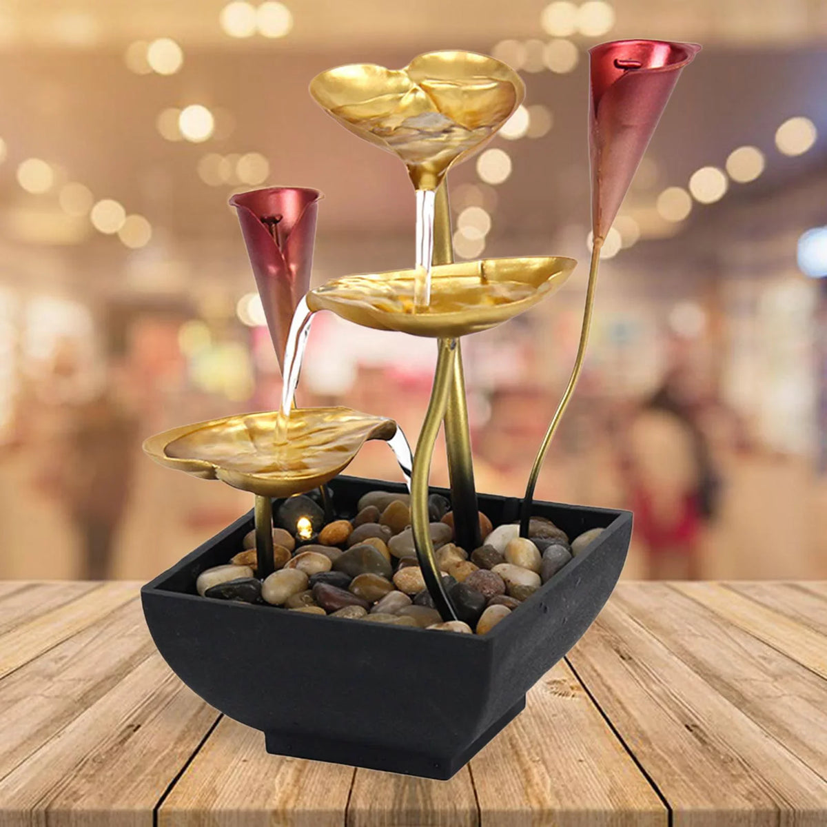 Water Home Farmhouse Decoration Tabletop Fountain Garden with LED Water for Fountain Circular Indoor Waterfall Light Warm Lighted