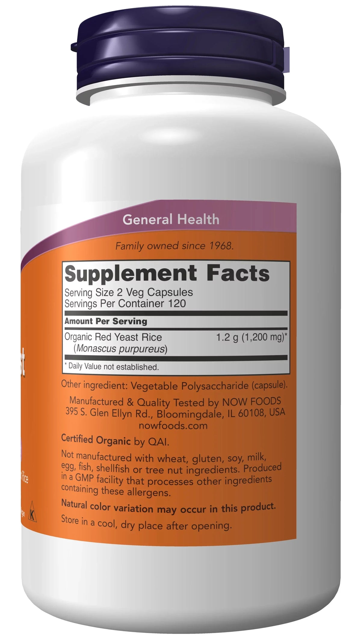 Supplements, Made NOW Rice, 600 Rice Veg mg, Organic Red Red with Yeast Capsules 240 Yeast