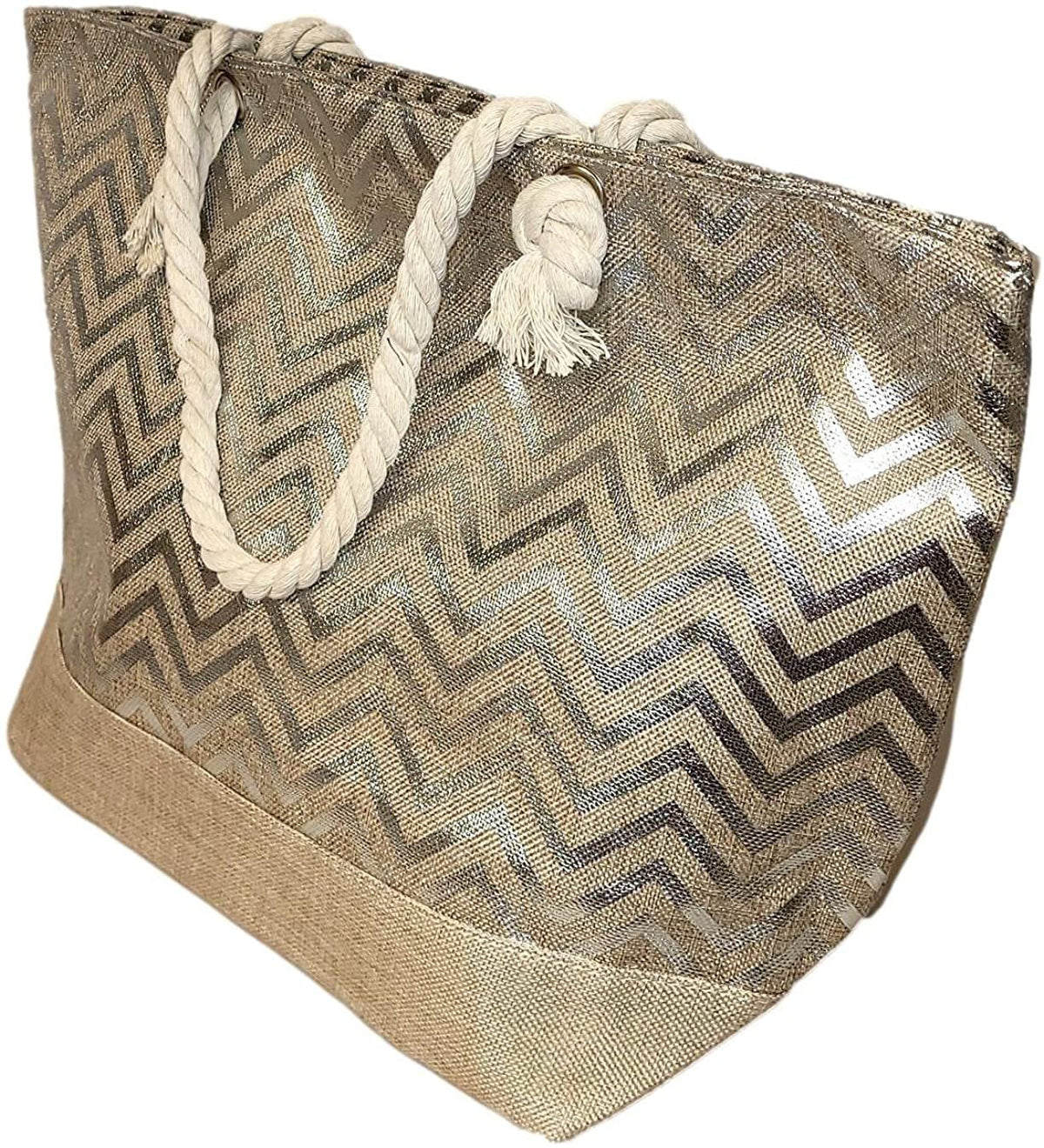 Can Bag with Zipper Beach Tote with Name Metallic - be or Personalized Monogram Top Print Women Large Initial,