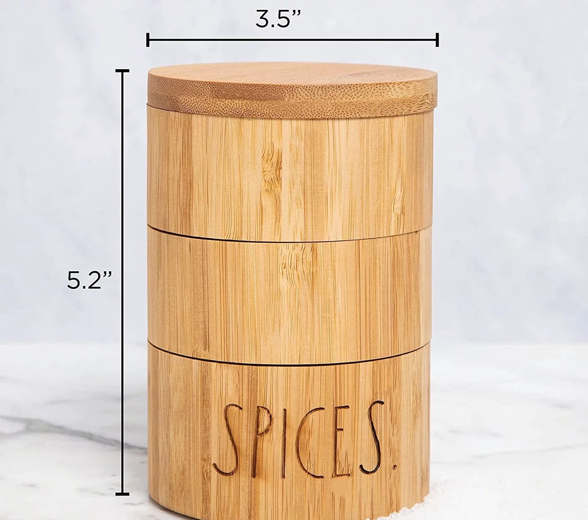 Triple Rae 3 Lid Swivel Bamboo Keeper Cellar Dunn Magnetic Section with Capacity 7.4oz Spice with