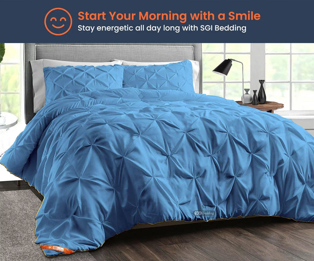 Microfiber with With Super Premium Mediterranean Fluffy GSM 300 Duvet King 1000 Shell Plush Thread Insert Pinch Blue Siliconized Egyptian Piping & Matching Comforter Fill Count Pillowcases Soft Cotton