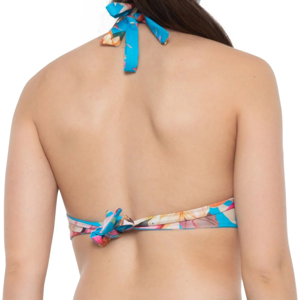 Halter Tie Print Swimsuit Blue Cup Women's Tropical BLANCA Sweetheart LA Top Molded 12 Shirring