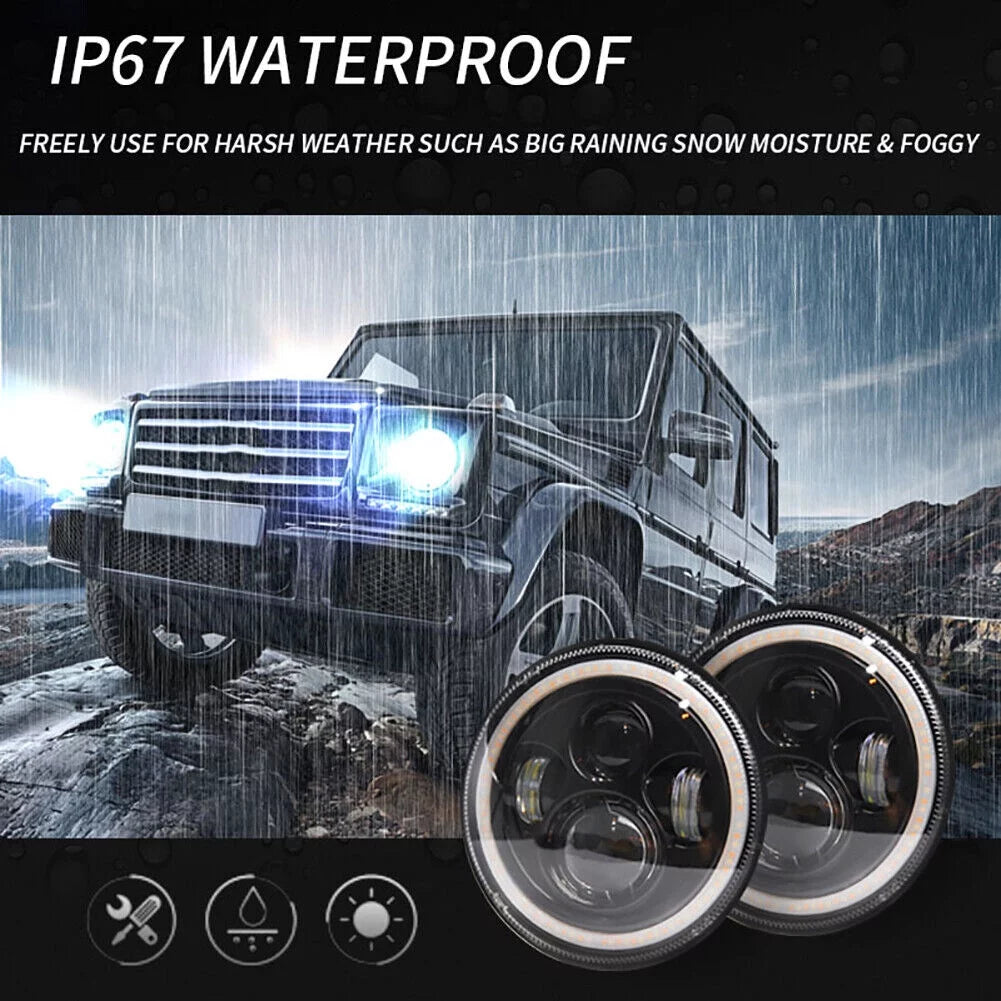 LJ Wrangler 7" TJ Halo CJ JK Angle For Headlights Eyes Round LED Inch Jeep