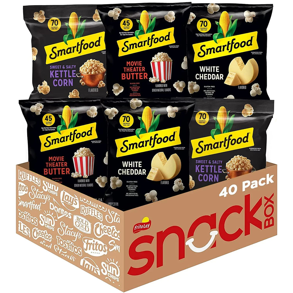 Pack Cheddar, Popcorn Snacks, Bags, & pack) 40 Corn Smartfood Variety Kettle Movie Theater Multipack White Flavor 0.5 (2 Count Butter oz