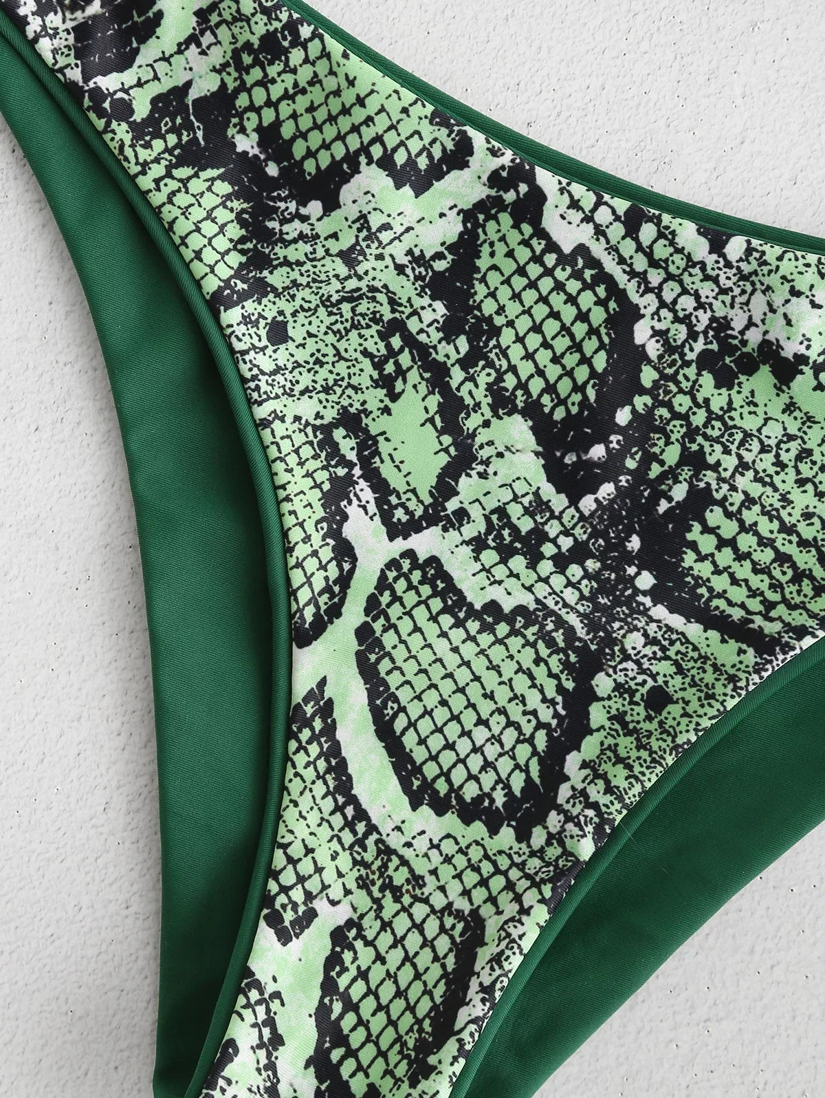 Print One Set Leopard Reversible Medium ZAFUL Bikini Forest Snakeskin for Women Swimsuit Green M Shoulder
