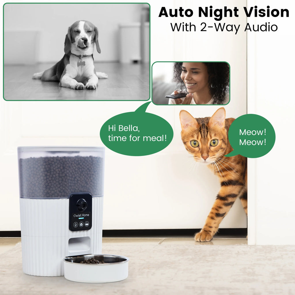 HD Fee Home for with Video, Owlet 1080P Audio, Alert, Auto Vision, Motion Smart Automatic Works Alexa & 2-Way Pet Dogs Monthly Night (3.5L), No & with Cats Assistant, Google Live Feeder WiFi, Camera