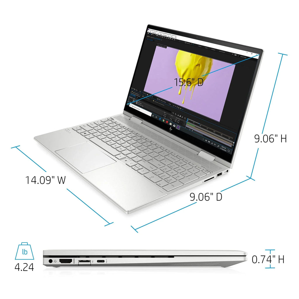 USB 512GB inch 2-in-1 12GB 11th Natural DDR4 i5-1135G7 Keyboard 10 Touchscreen Backlit Silver Envy Xe Laptop 32GB 6 Fingerprint Graphics 2021 15.6 NVMe WI-FI FHD Gen Iris w/ 15-ED1055WM Intel HP Win