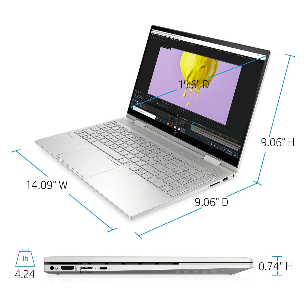 USB 512GB inch 2-in-1 12GB 11th Natural DDR4 i5-1135G7 Keyboard 10 Touchscreen Backlit Silver Envy Xe Laptop 32GB 6 Fingerprint Graphics 2021 15.6 NVMe WI-FI FHD Gen Iris w/ 15-ED1055WM Intel HP Win