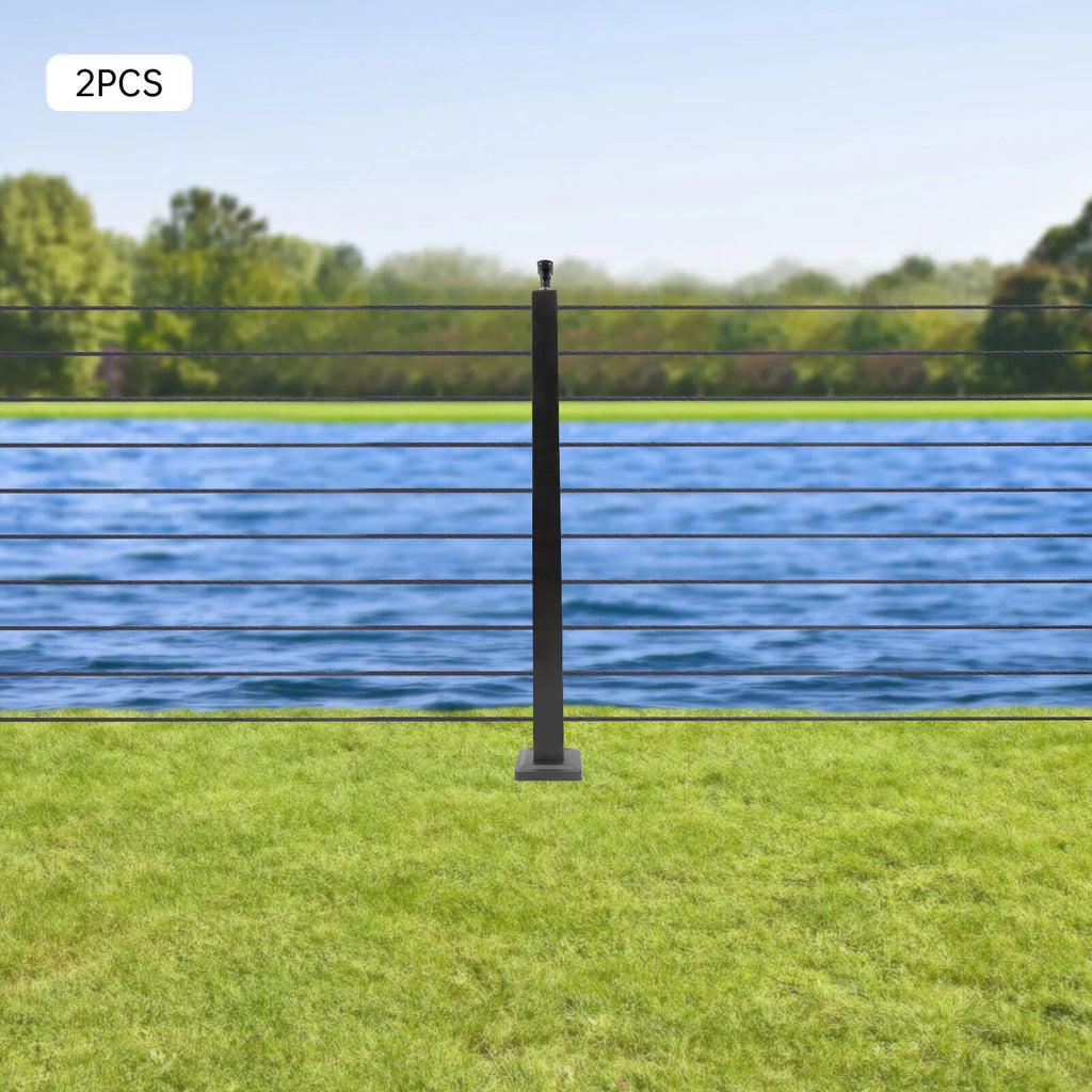 Concrete Level Deck Level Square Post Wood Cable Cable Railing Stainless Two System Railing Steel Fence Sides 36''x2''x2'' Post Pre-Drilled for