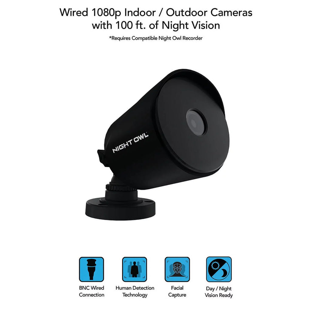 Outdoor, to Compatible a HD Cameras, Night Vision, Night Indoor Surveillance Bullet 2-Pack, Owl Owl Wired 1080p Recorder Night Black, Add