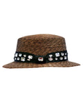 With Sun Black Straw Rhinestone Band Hat Brown