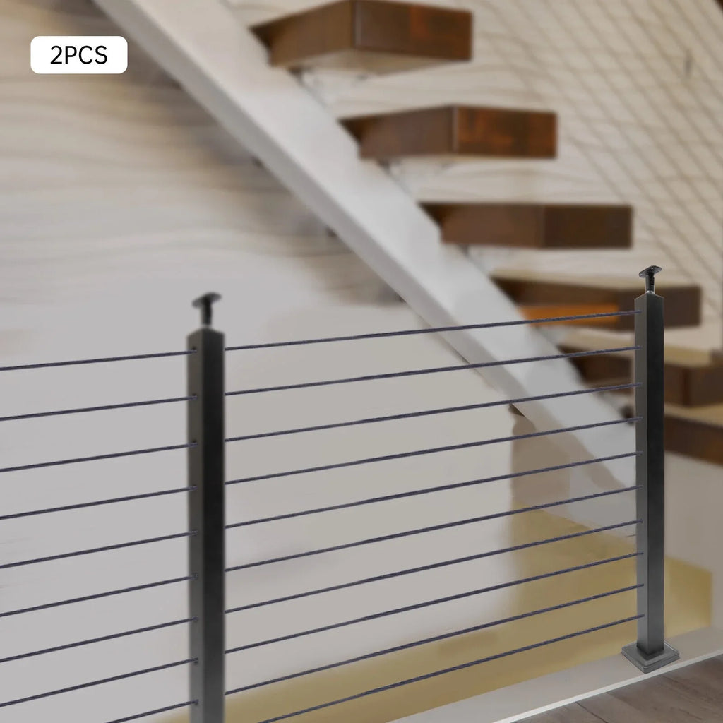 Concrete Level Deck Level Square Post Wood Cable Cable Railing Stainless Two System Railing Steel Fence Sides 36''x2''x2'' Post Pre-Drilled for
